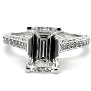 Vintage Antique Emerald Cut Solitaire with Three Side Pave Band