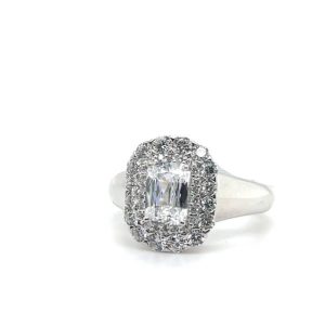 Emerald Cut Cubic Zirconia Ring with Double Halo